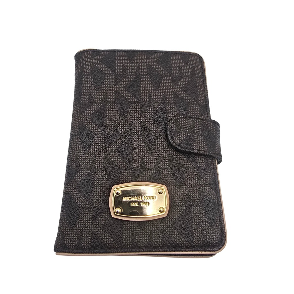 Michael Kors Monogram Travel Organizer Wallet‎ Pouch Brown Gold Tone